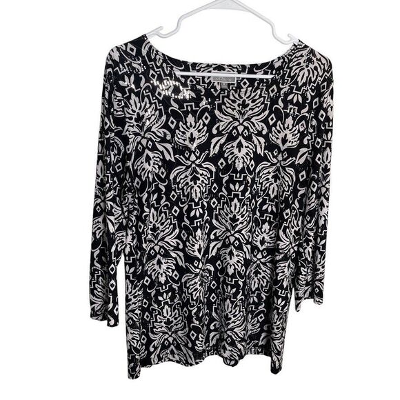 JM Collection Blouse Women's Medium Round Neck 3/4 Sleeve Textured Shirt Top - Picture 1 of 9